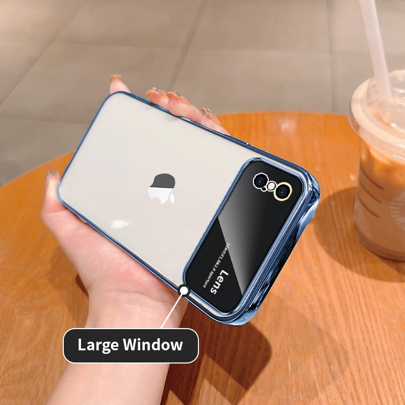 For iPhone XS Max 6 7 8 Plus X XR Phone Case,Electroplated Large Window TPU Soft Shell