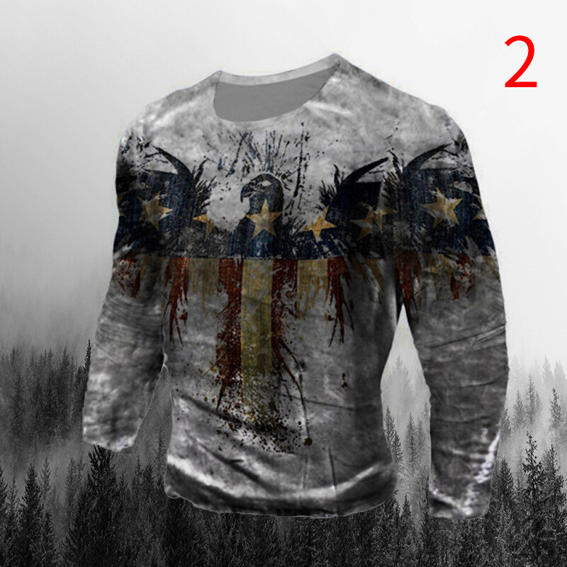 New Long Sleeve Fashion Shirt Men New Style National Flag Eagle 3D Digital Printing O-neck Sweatshirts Top