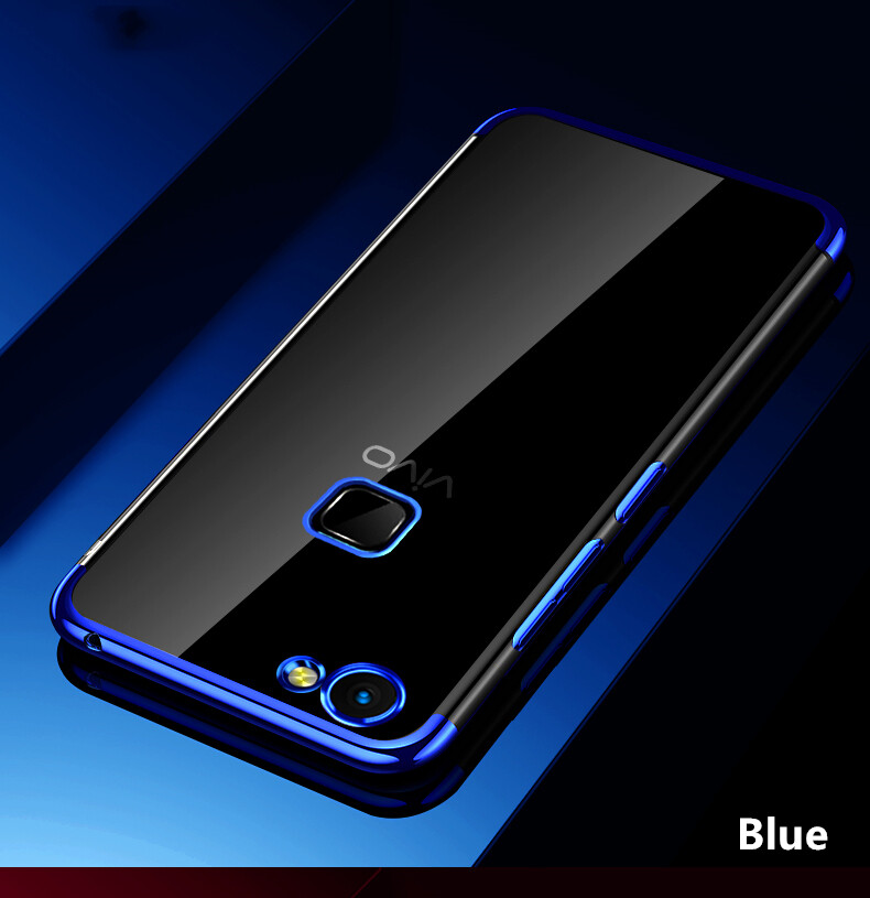 For Vivo V7 Plus 1716 1850 Soft Flexible TPU Jelly Case Crystal Clear Back with Luxurious Metal Luster Edge Phone Cover