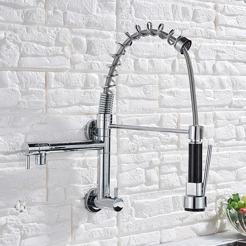 Spring Black Kitchen Faucet Pull Down Chrome Single Cold Wall Mounted Kitchen Taps Dual Function Sprayer Taps