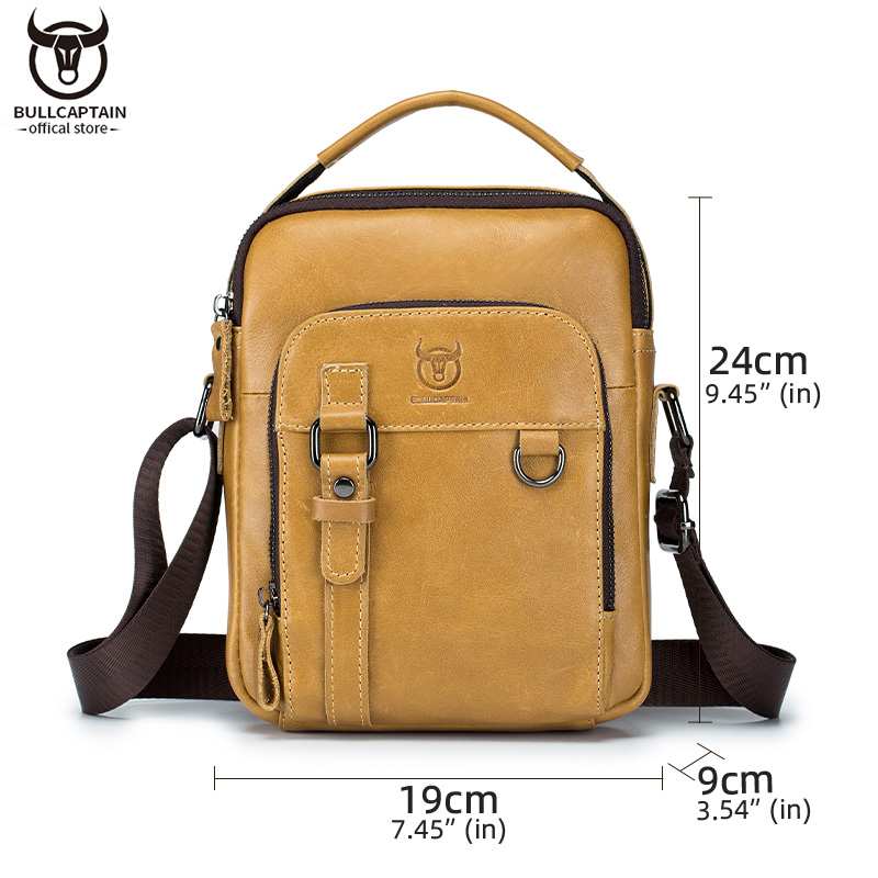 BULLCAPTAIN Leather Shoulder Messenger Bag Men's Classic Retro Multifunctional Double-Layer Storage Hanging Keychain Handbag
