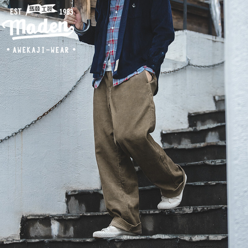 Maden brand Workwear style 2024 new men young gentleman mature American retro corduroy trousers Ami khaki oversize autumn new men's casual straight-leg pants