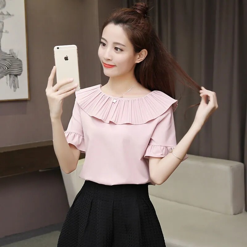 2021 Summer New Short Sleeve Chiffon Shirt Fashion All Match Sweet