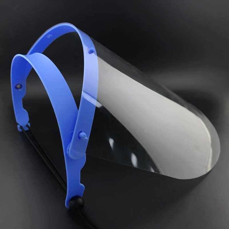 Unisex Transparent Protective Face Shield Anti Splash Dust-proof Adjustable Detachable Drawstring Full Face Cover Workshop Cooking Cleaning (Blue)