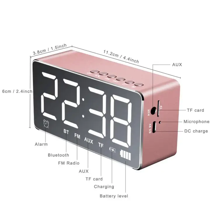 Portable Bluetooth Speaker Super Bass Wireless Stereo Speakers Support Fm Tf Aux Mirror Alarm Clock Lazada