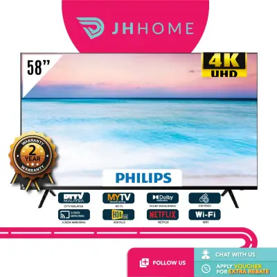 Philips 58" 4K UHD | Netflix Youtube | HDR Dolby Vision Atmos | Non Klang Valley by Courier | App Store | Screen Mirroring | MYTV DTTV | 58" Televisyen Smart TV 58PUT6604/68
