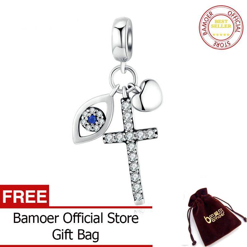 BAMOER Multiple Guardian Eye Pendant Charm for Bracelet 925 Sterling Silver Corss Charm Silver 925 Original Jewelry SCC1327