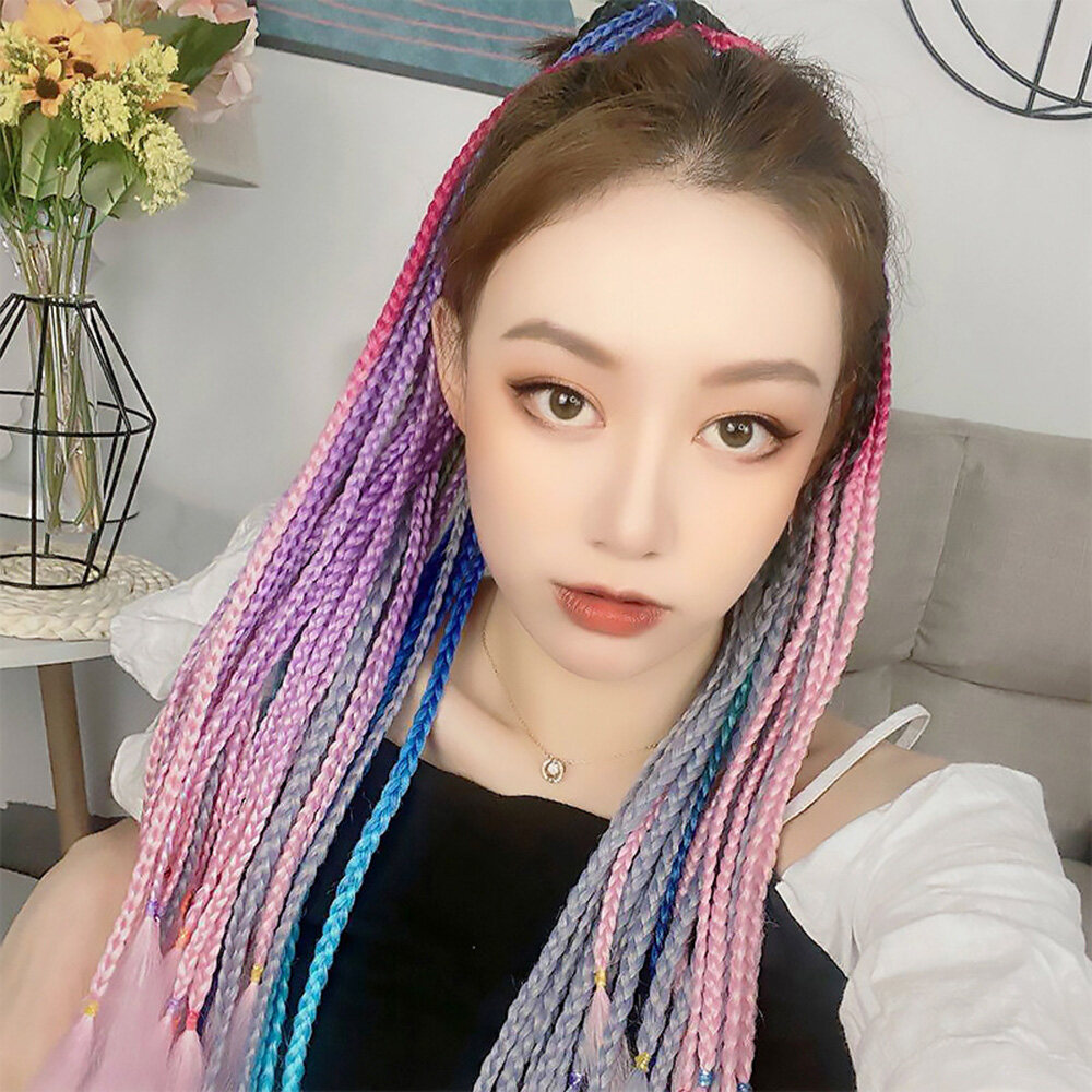 HUAII Thời trang Gradient màu tóc Mũ nón màu Twist Headdress Tóc giả bẩn Mở rộng tóc giả Phụ kiện trang sức tóc Tóc đuôi ngựa bện