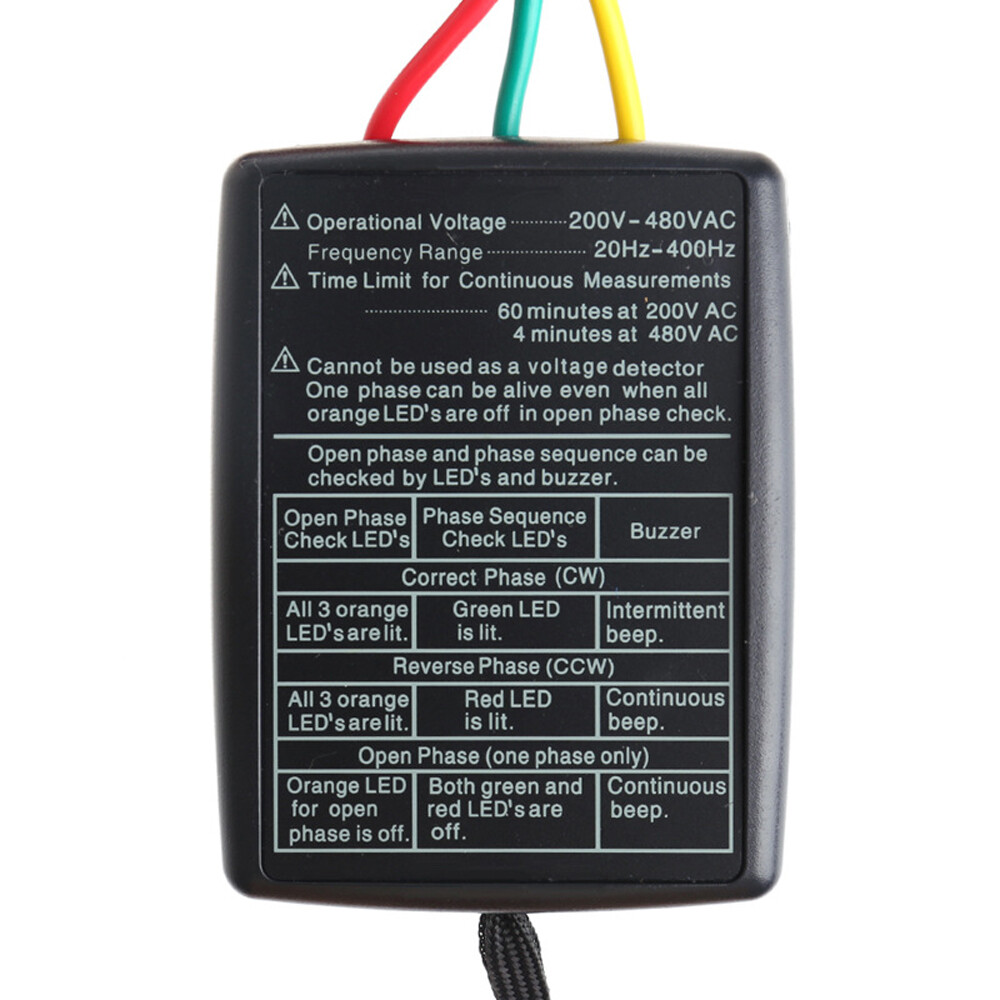 3-Phase Alternating Current Phase Meter Portable Phase-sequence Tester Digital Phase-order Indicator Phase Sequence Detector Current Tester with LED Indicator Buzzer