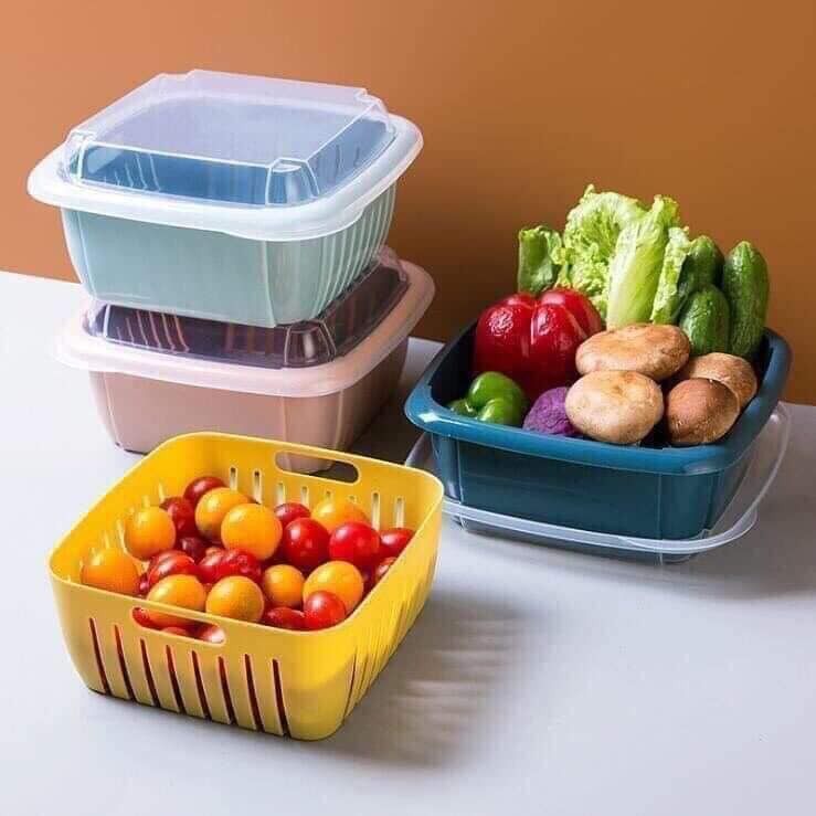 Rổ hoa quả vuông - rổ nhựa kèm chậu có nắp đậy