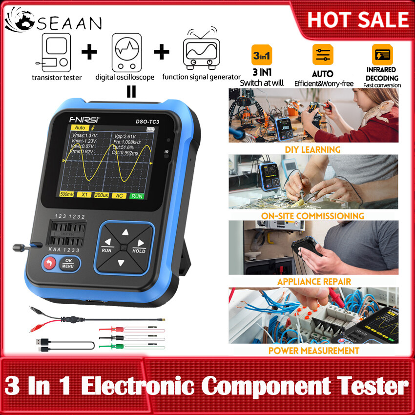 FNIRSI DSO-TC3เครื่องทดสอบทรานซิสเตอร์ออสซิลโลสโคปแบบดิจิตอลแบบ3 In 1 ...