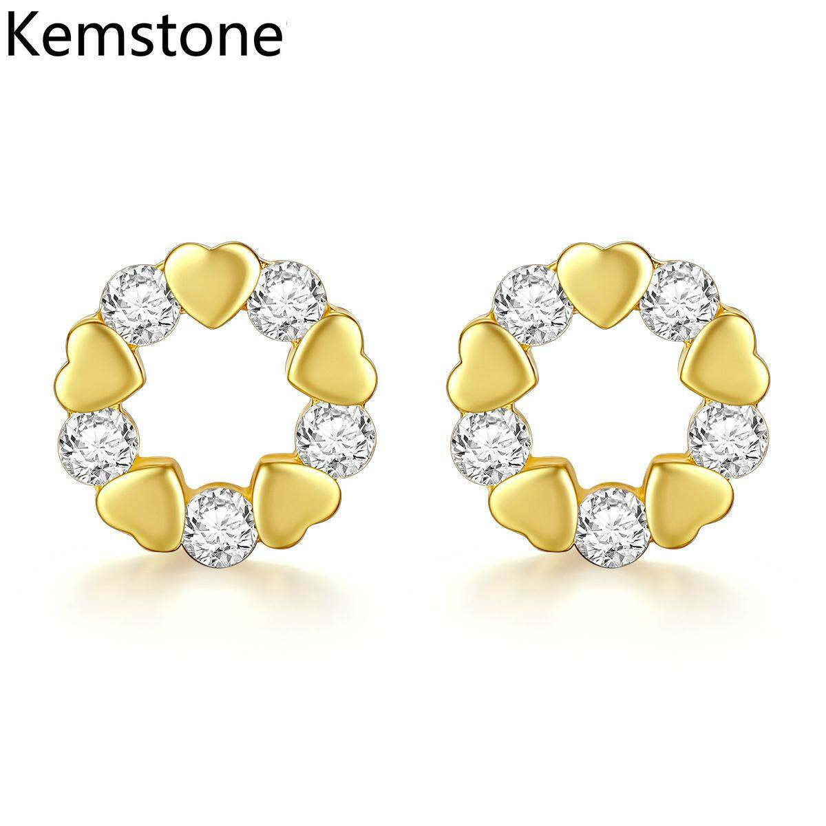 Kemstone New Korean style Cubic Zircon Heart Design Circle Gold Silver Color Stud Earring for Elegant Women Jewelry Gifts