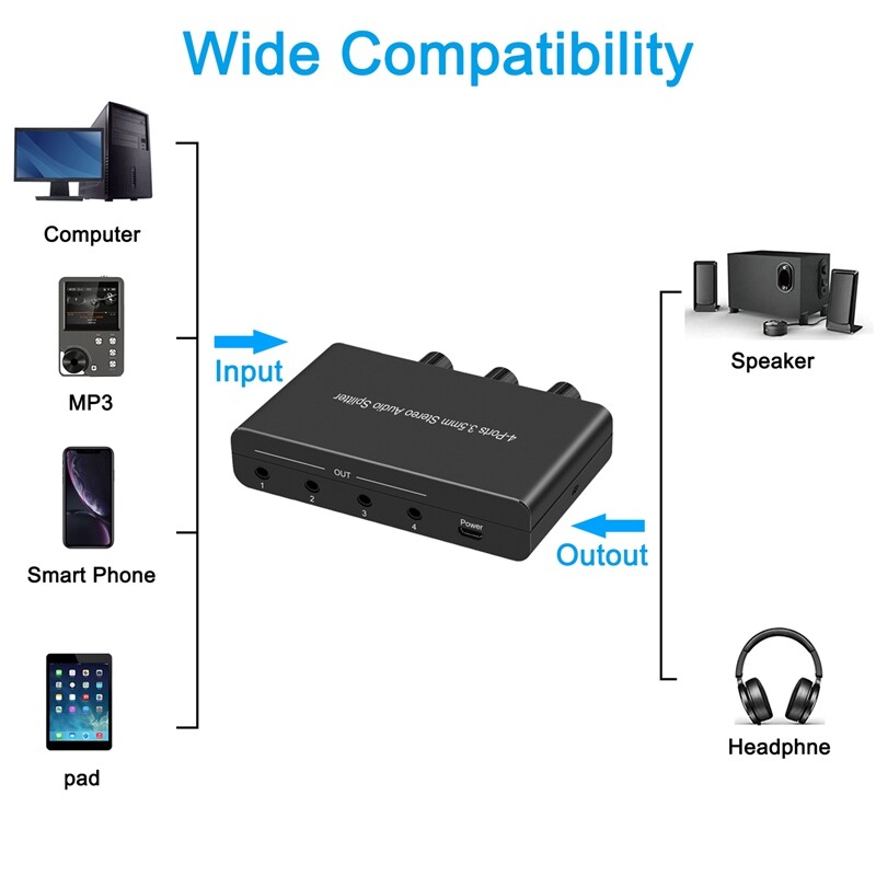 3 5mm audio amplifier 4 ports stereo audio splitter amplifier headphone