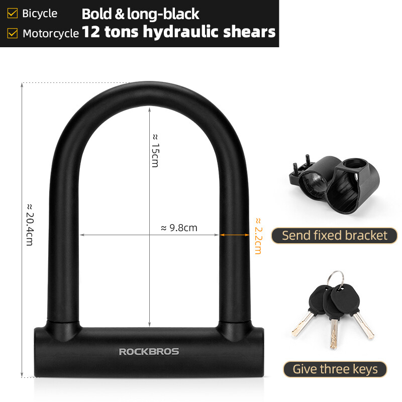 ROCKBROS U-lock for Bicycles MTB Road Bicycle Wheel Lock 3 Keys Anti-Theft Safety for Motorcycles, Scooters, Bicycle Accessories