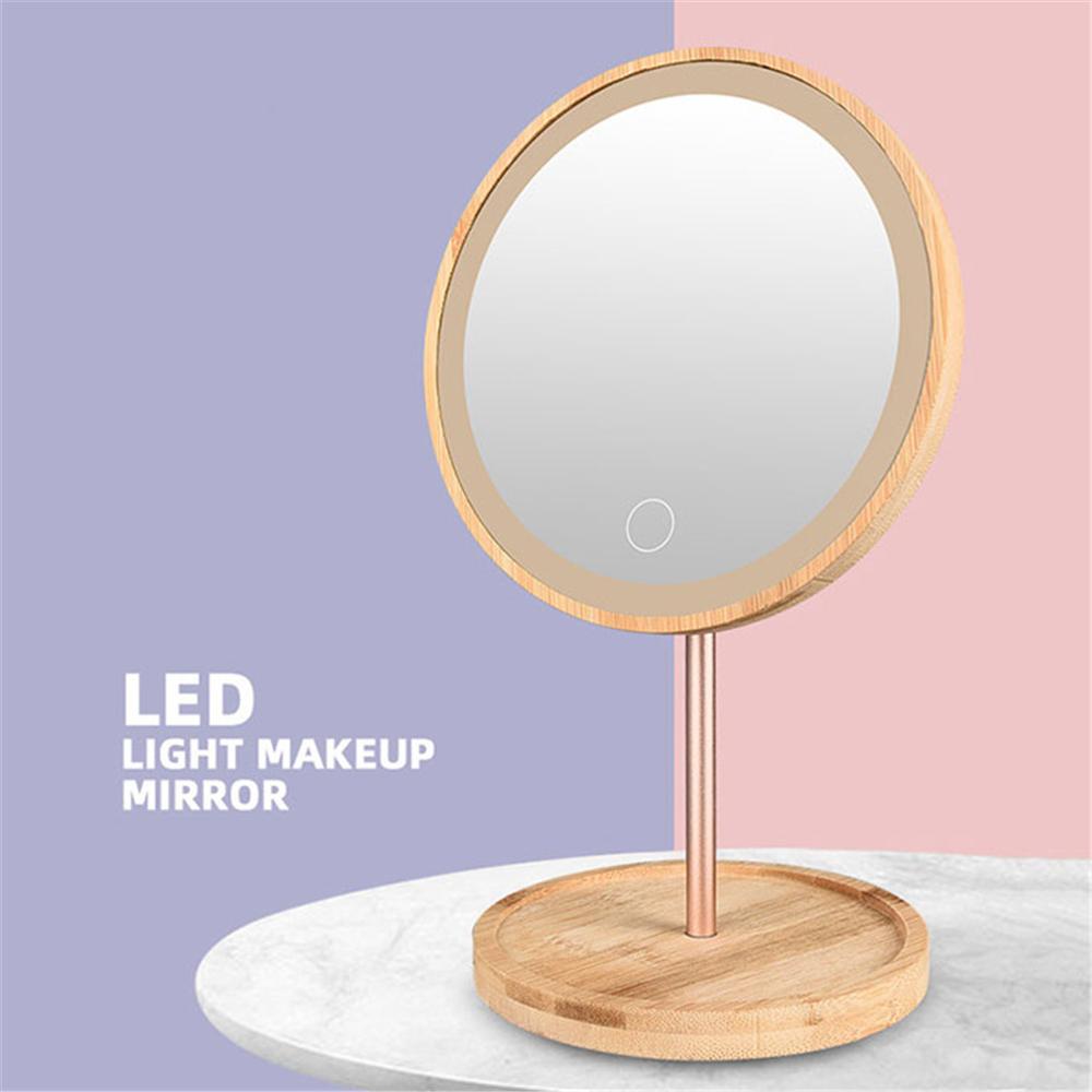Bamboo Wood USB Chargeable LED Vanity Mirror Lights for Makeup Dressing Table with Touch Sensor 3 Level Brightness Desktop Light