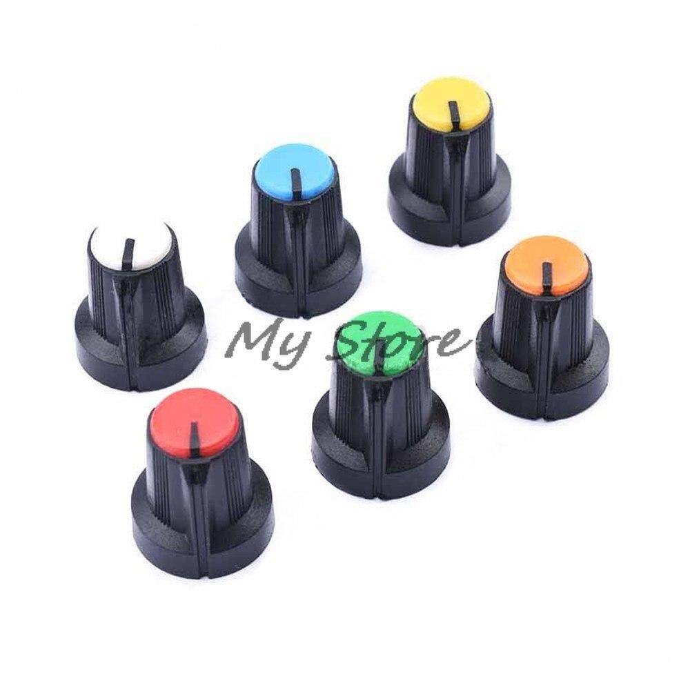 12 Pcs WH148 Tombol Potentiometer Cap AG1 Kenop Plastik untuk Diameter 6 Mm Plum Menangani Kuning Oranye Biru Putih Merah Hijau 15*17 Mm