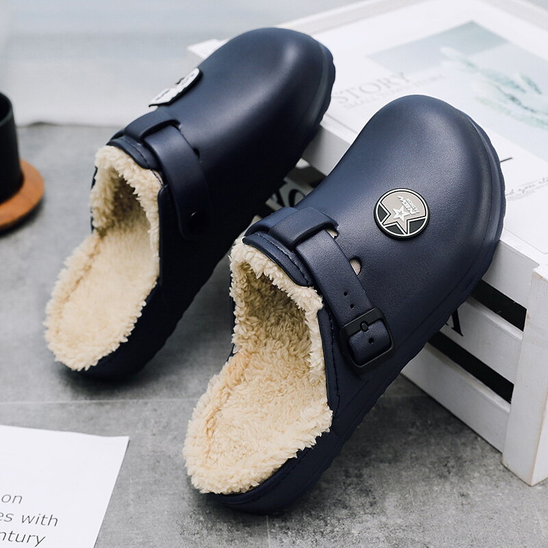 mens fluffy slider slippers