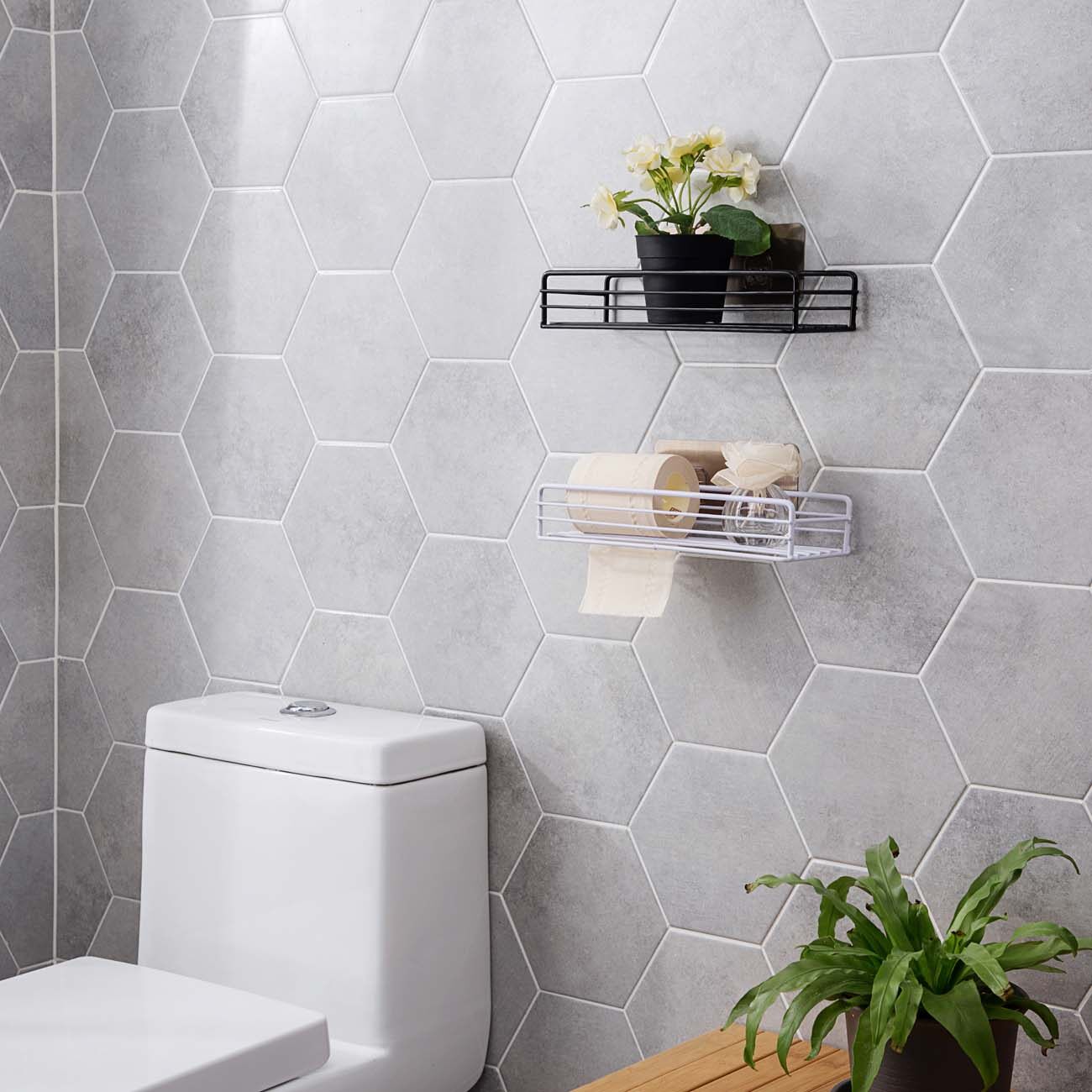 Homenhome Iron Wall Mounted Shelf Bathroom Kitchen Storage Rack Organizer