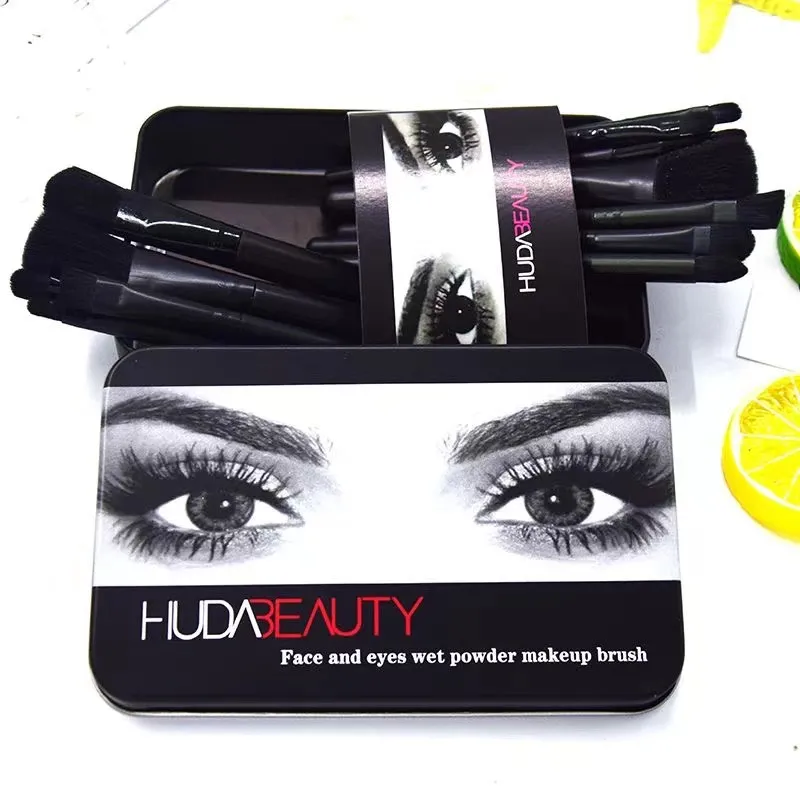 12 Pcs/Set Iron Box Makeup Brushes Eye Shadow Brushes Blush Contouring Brushes Portable Soft Makeup Tools