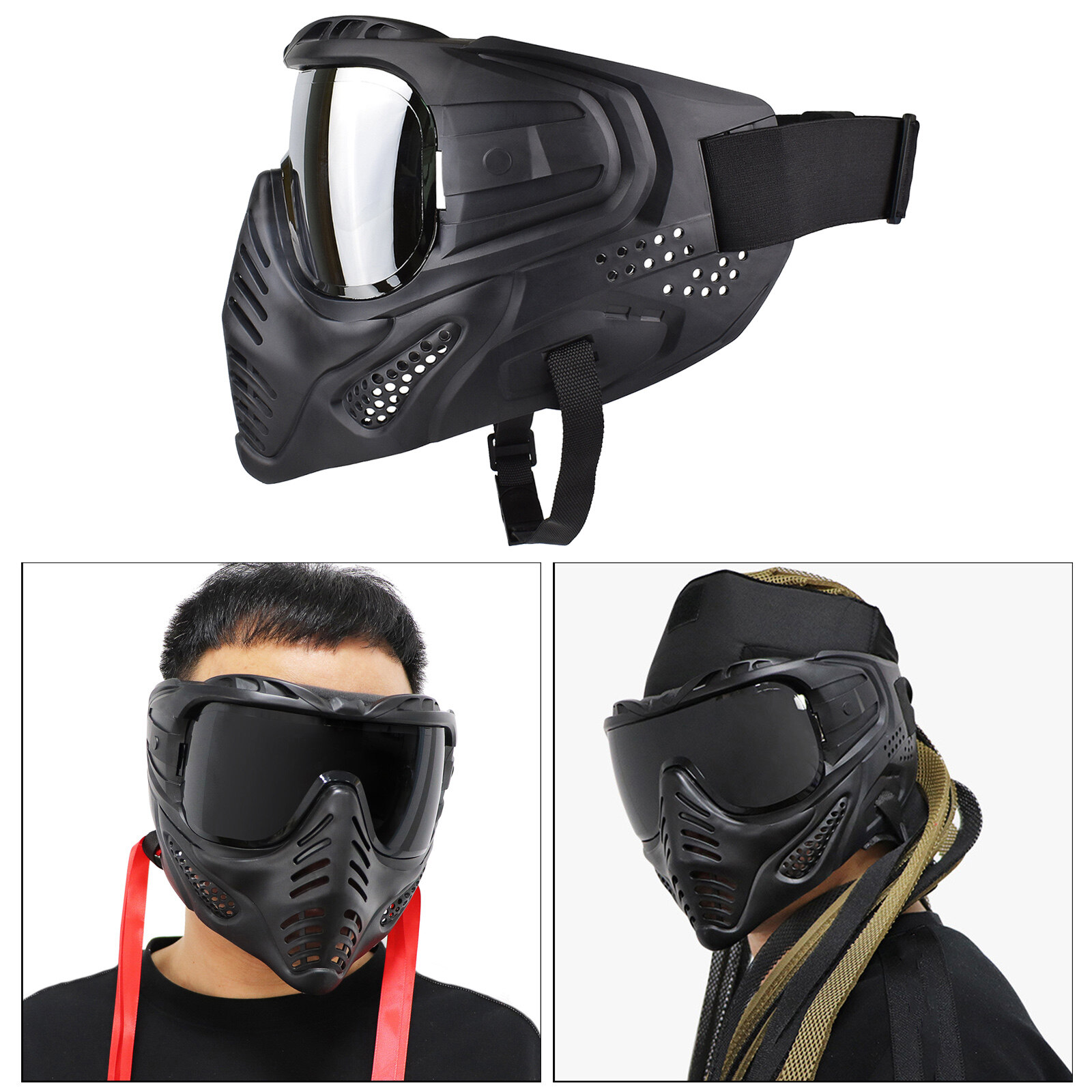 Baoblaze Mask Full Face Mask Outdoor Sport CS Protective Paintball Eye Protection Adjustable