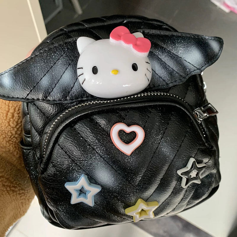 OLANG🎒Cute KT tie-dye wing backpack women's trendy Korean version of the popular rhombic embroidery thread ladies small backpack casual Messenger bag