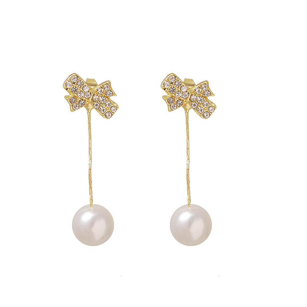 Sanhe Korea Light Luxury Drop Earrings Pearl Bow Tassel Earrings