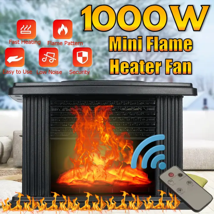 220v 1000w Mini Portable Electric Heater Fan Fireplace Flame Display Timer Remote Control Household Winter Heating Machine Lazada Singapore