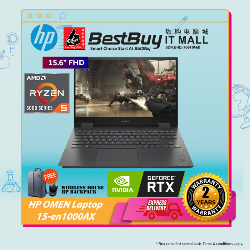 HP OMEN Gaming Laptop 15-en1000AX (R5-5600H, 8GB D4, 512GB SSD, NV RTX3060 6GB,15.6FHD W10 144Hz / 2 YRS ONSITE) / 15-en0049AX Ryzen™ 5 4600H, 8GB RAM, 512GB SSD, NVIDIA® GeForce® GTX 1650 Ti 15.6 FHD Malaysia
