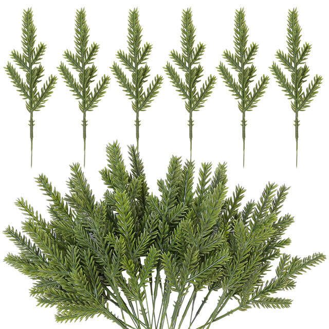 10Pcs Artificial Green Needle Pine Plant DIY Christmas Tree Wreaths Scrapbook Decoration Wedding Branch Simulation Flower Bouquet Gift