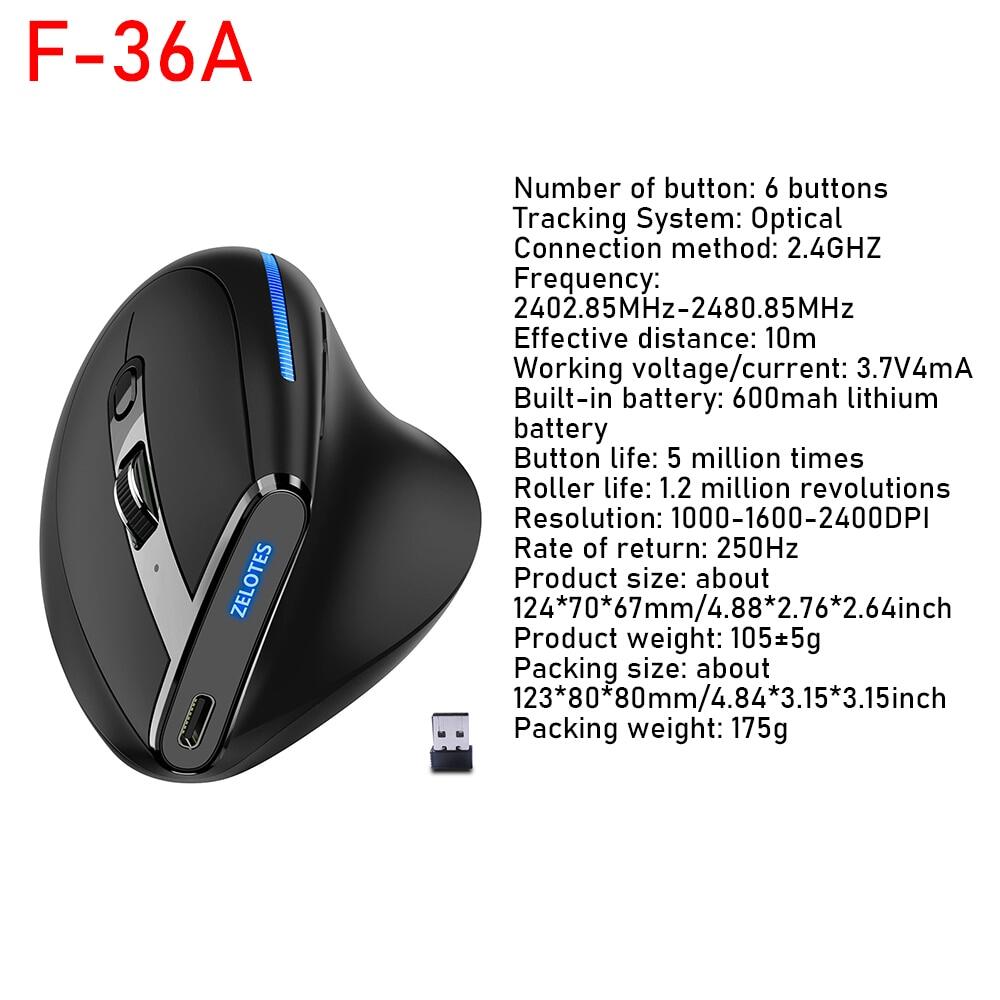 Zelotes f-26c f35 f36 f17 ergonomic vertical mouse 2.4g wireless gaming mice usb optical mouse 3200dpi gamer mause for laptop pc