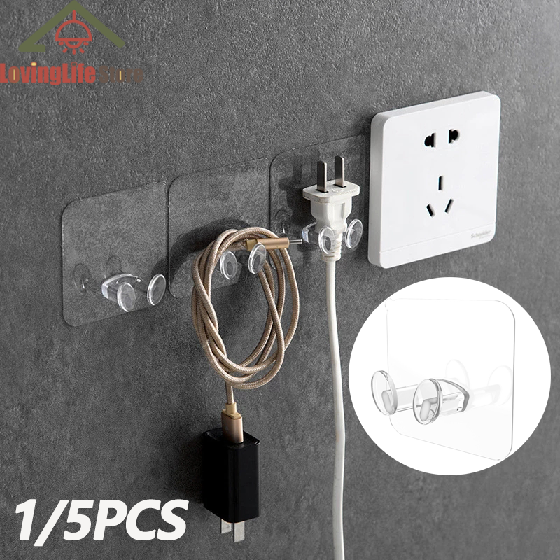 5pcs Clear Strong Plug Hooks Adhesive, Multi Purpose Transparent Plastic Pasting Hook, Use for Kitchen,Bathroom,Office