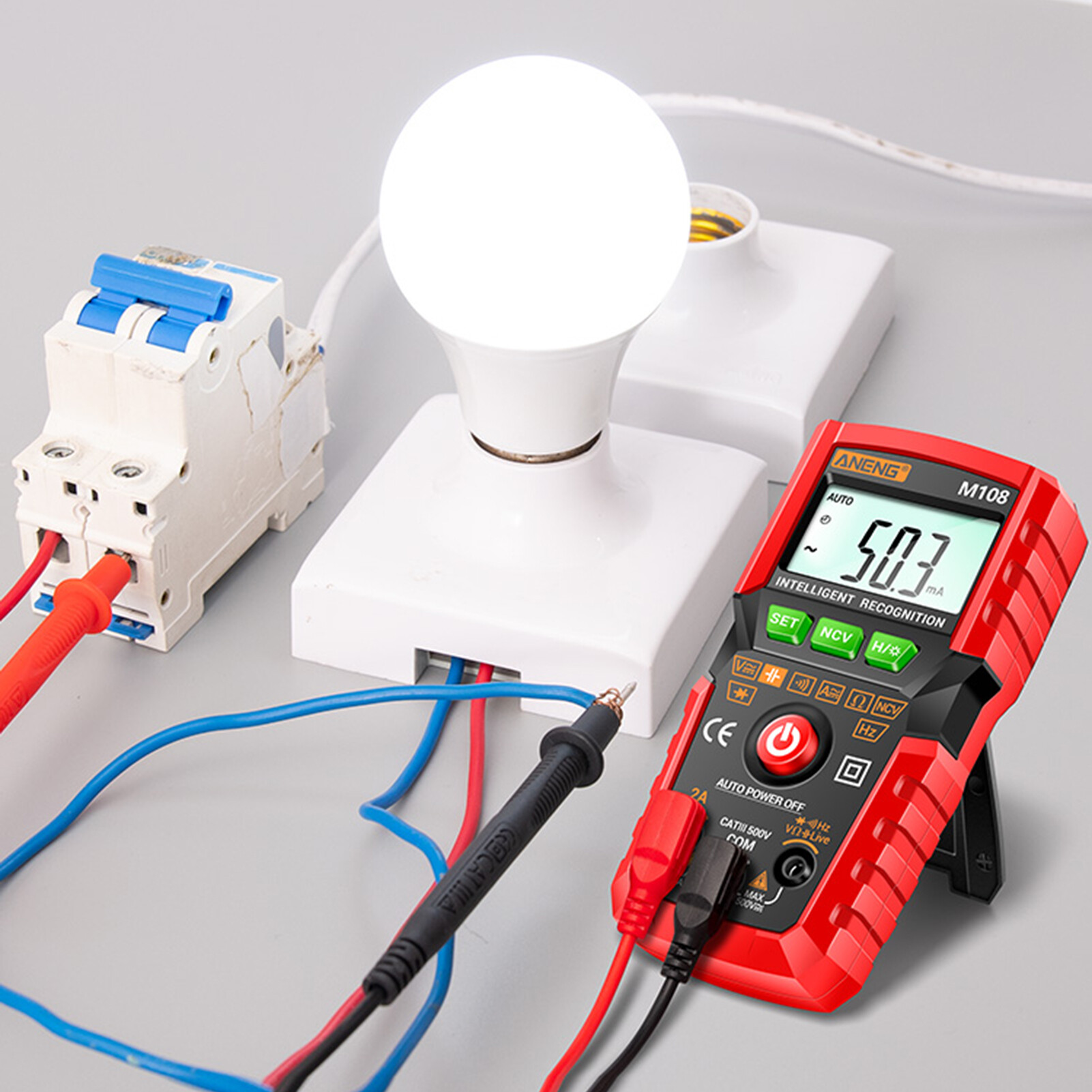 KKmoon ANENG Đồng Hồ Vạn Năng Kỹ Thuật Số Thông Minh M108 Đồng Hồ Vạn Năng NCV Phạm Vi Tự Động 4000 Số Đếm Máy Kiểm Tra Đa Năng Cầm Tay Vôn Kế Ampe Kế Có Đèn Nền Đèn Pin Điện Áp AC/DC & Điện Trở Dòng Điện Đo Tần Số Điện Dung