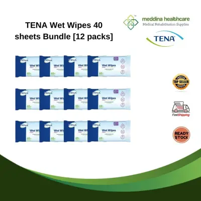 TENA Wet Wipes [40 Sheets x 12 Packs] Bundle
