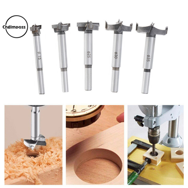 ChgImposs 5pcs Woodworking Hole Opener 15/20/25/30/35mm Wood Drill Bit Wooden Cutting Drilling Wood Cutter Punching Drill Bits for Plasterboard Plastic Boards Wooden Board Door Knobs Installation