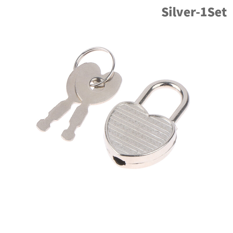 Graceful 1Set Heart Shape Padlock Luggage Hardware Lock W/Lock For Diary Book Jewelry Box