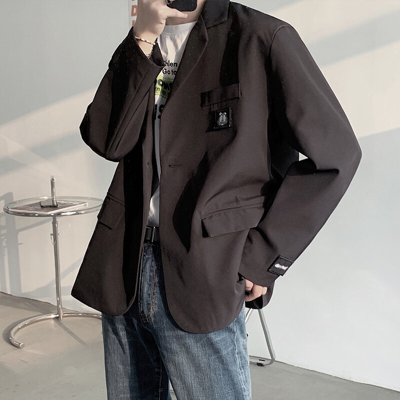 Kayleigh White Suit Jacket Male Hong Kong Style Spring Summer Literary Handsome Suit College Style Casual All-match Blazer Men Clothing