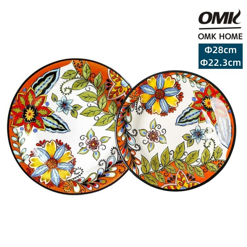 Omk phong cách Mỹ underglaze gốm bộ đồ ăn đĩa ăn tối Đĩa sâu bát đựng sa lát Bộ đồ ăn