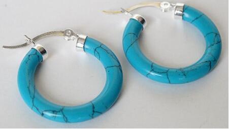 New Charming 925 Sterling With Blue Turquoise Ring Earring