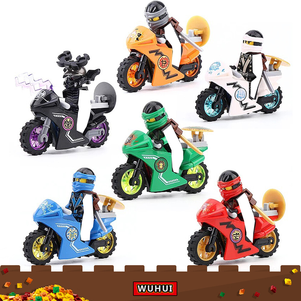 WUHUI 6PCS Ninja Minifigures Toy Building Kit  Toys  Building Blocks Ninjago Cyclone Ninja Motorcycle Accessories Bonus Building Bricks  Kids Toy Toys for Boys Girls Compatible with All Brands