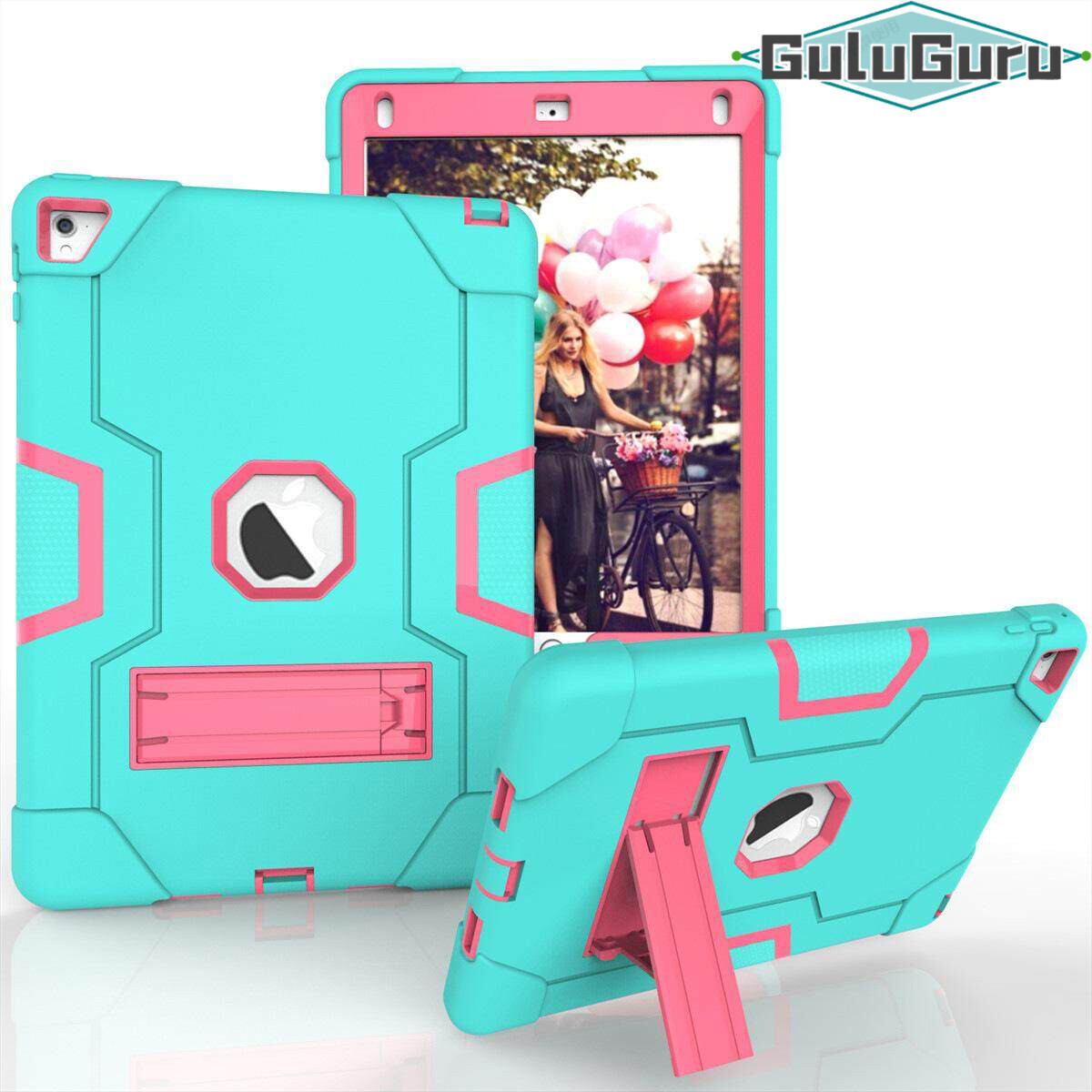 for iPad Air2 2014 Case [Shockproof Hybrid Case] 3 Layer Plastic and Rubber Protection Heavy Duty Rugged Protective Cover, with Kickstand, Full Body Armor Defender, Drop Proof