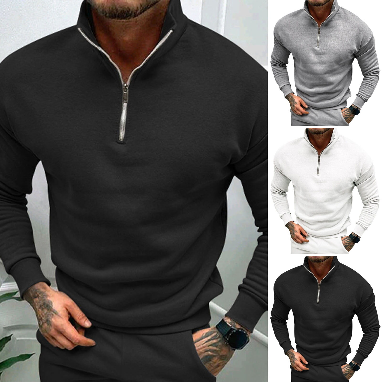 ECHIDNA Stand Collar Men Top Men Sweater Men's Winter Pullover with Stand Collar and Zipper Stay Warm and Trendy with720_voghion.com