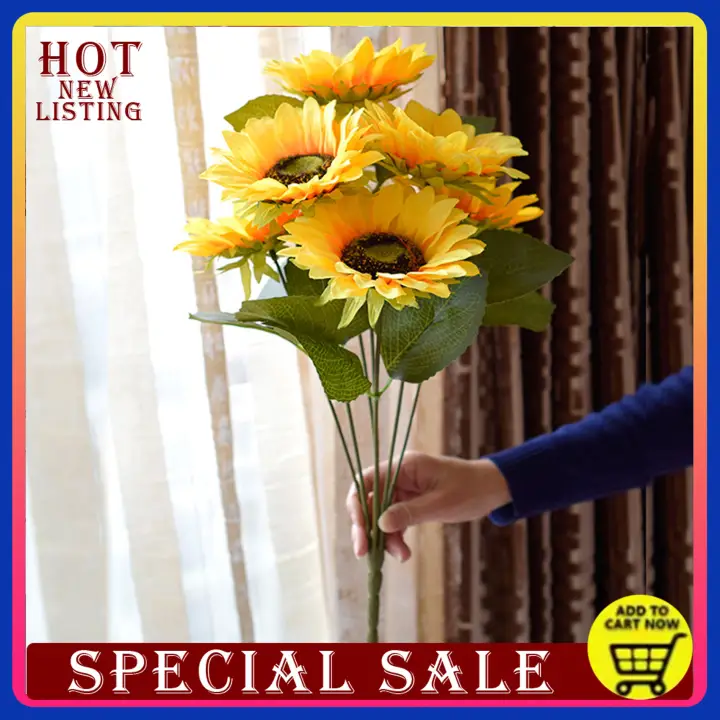 Eff Cute 1 Bunch 7 Heads Sunflower Silk Artificial Flower Bouquet