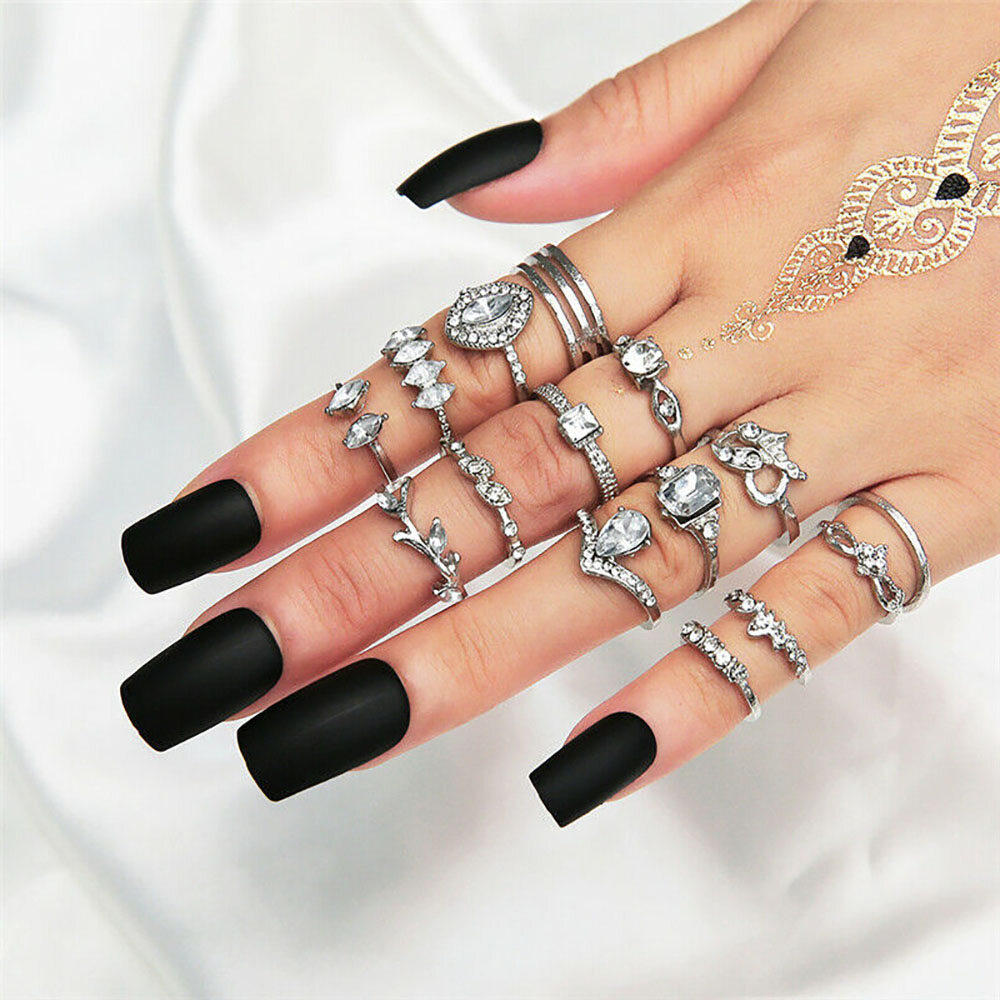 15Pcs Bohemian Ring Love Leaf Diamond New Joint Ring Set