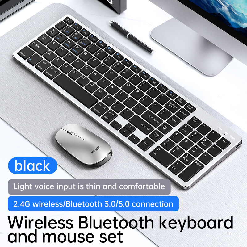 MC KM711 2.4G Wireless Bluetooth Keyboard Mouse Set Slim Keyboard Silent Mute Rechargeable Mouse Suit for Mac Desktop PC IPad Phone Laptop Tablet Gaming Business Office