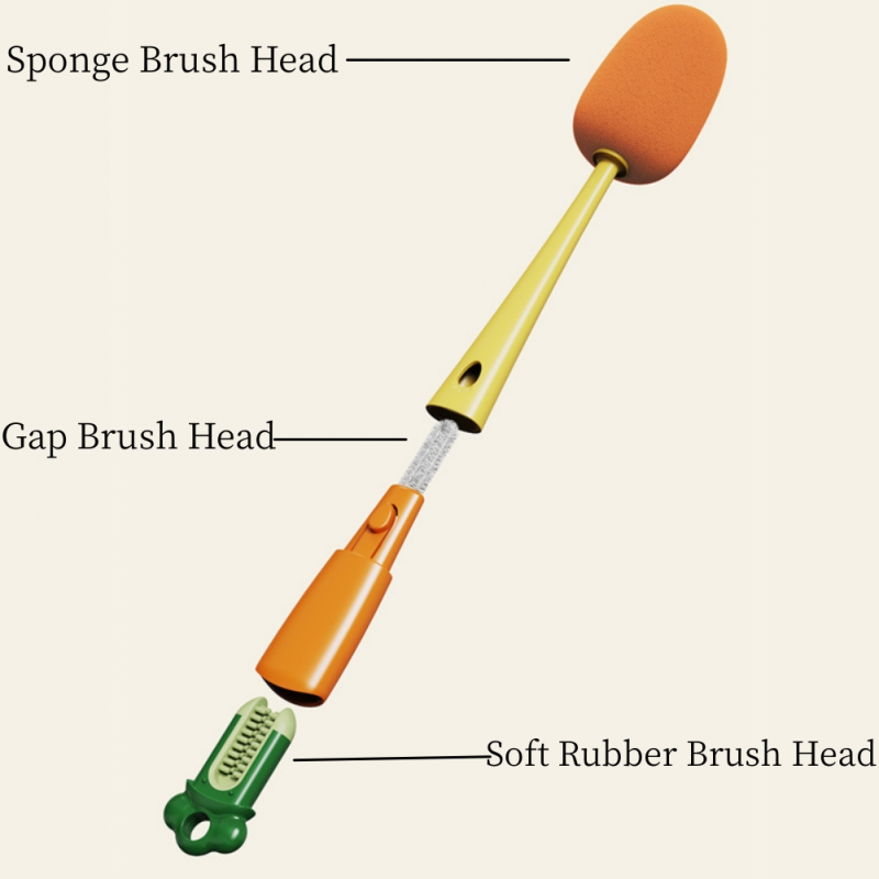 3 In 1 Multi-function Carrot Shape Cup Brush Long Handle Bottle Brush Cleaner Cleaning Brush Kitchen Cleaning Tools