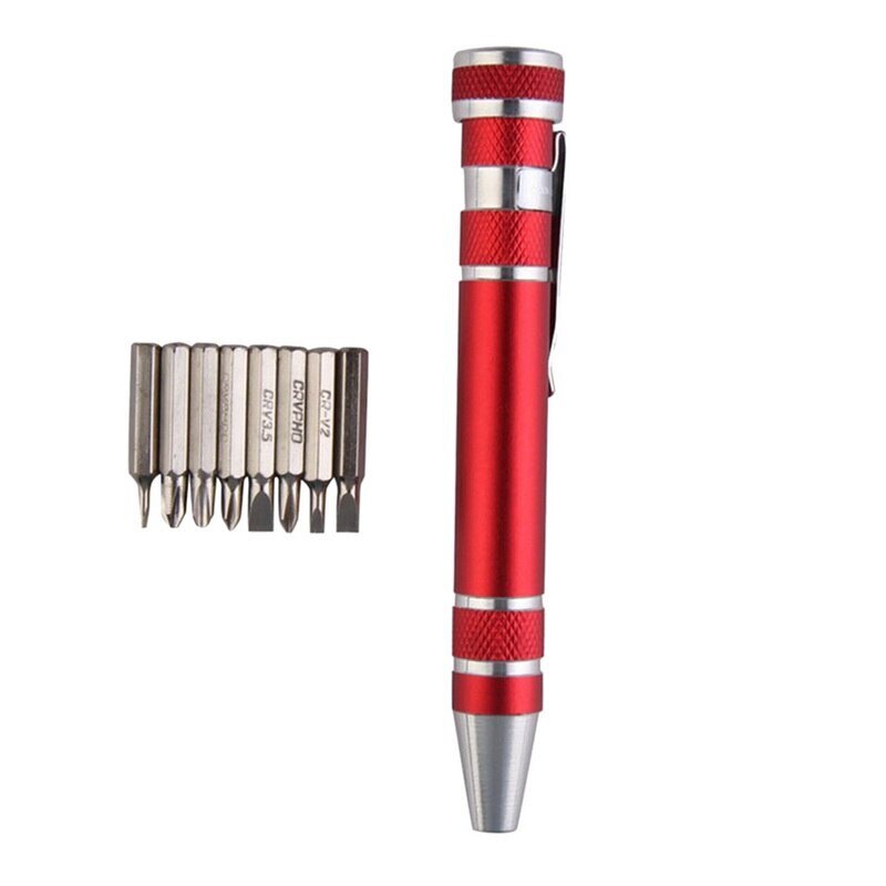 Multi-function Screwdriver Tool Pen Aluminum Alloy Screwdriver 8-in-1 Precision Screwdriver Set Convenient Pen Repair Tool 1Set