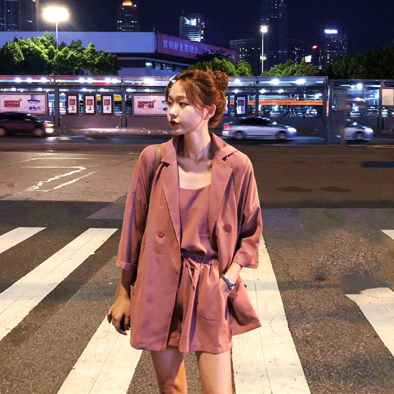 RULINWOODS 3Pcs Set quần áo bông nữ [Blazer+Tops+Shorts}