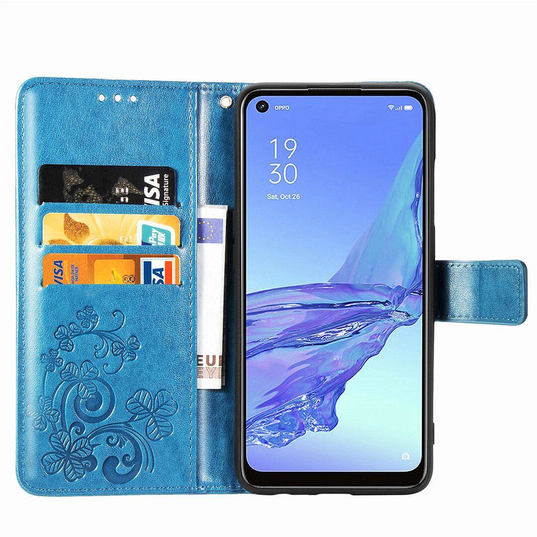 FAYANGRIES For Oppo A53 (2020) (6.5 ) Case, Clover Embossing Solid color Phone Casing Flip Advanced Business PU Leather Cover Stand Support Bracket Succinct Wallet