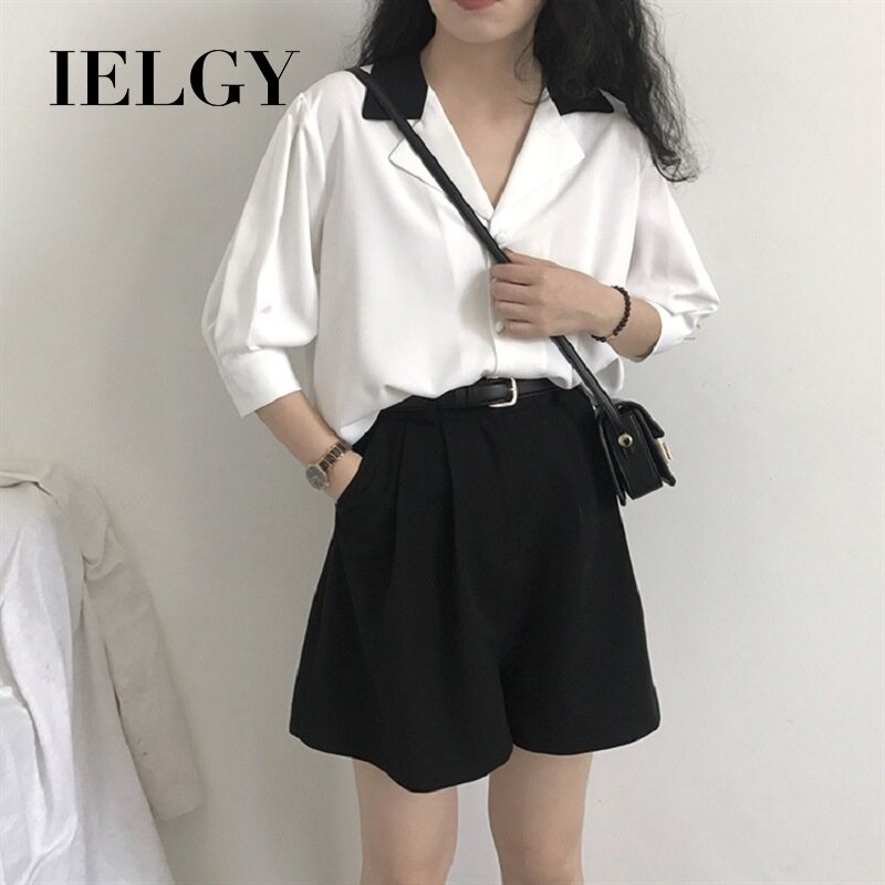 IELGY all-match suit shorts women's summer Korean style high waist loose casual wear a-line straight wide-leg pants