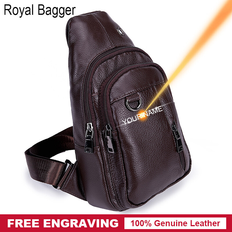Royal Bagger Chest Bag for Man Genuine Cow Leather Men's Casual Crossbody Outdoor Sports Sling Bag First Layer Leather Messenger Bag Fashion For Men